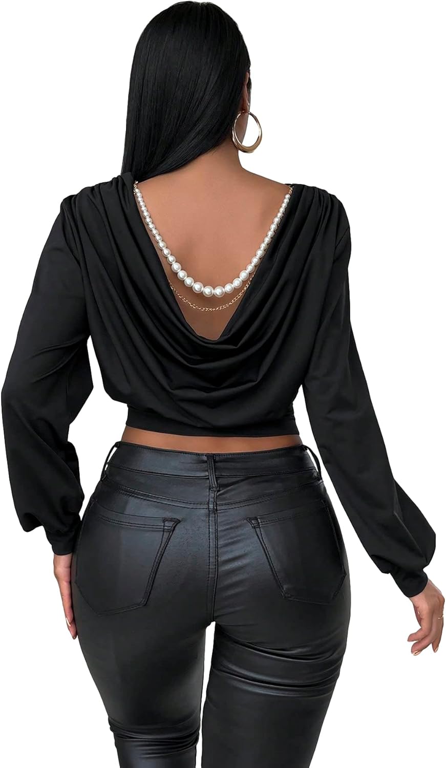 PRADA】セール 1BB108 トップハンドル ショルダーバッグ (PRADA/ショルダーバッグ・ポシェット) 1BB108【BUYMA】 Verdusa レディース 長袖 ボートネック ドレープバック パール ビーズショルダーパッド クロップトップ, ブラック, X-S