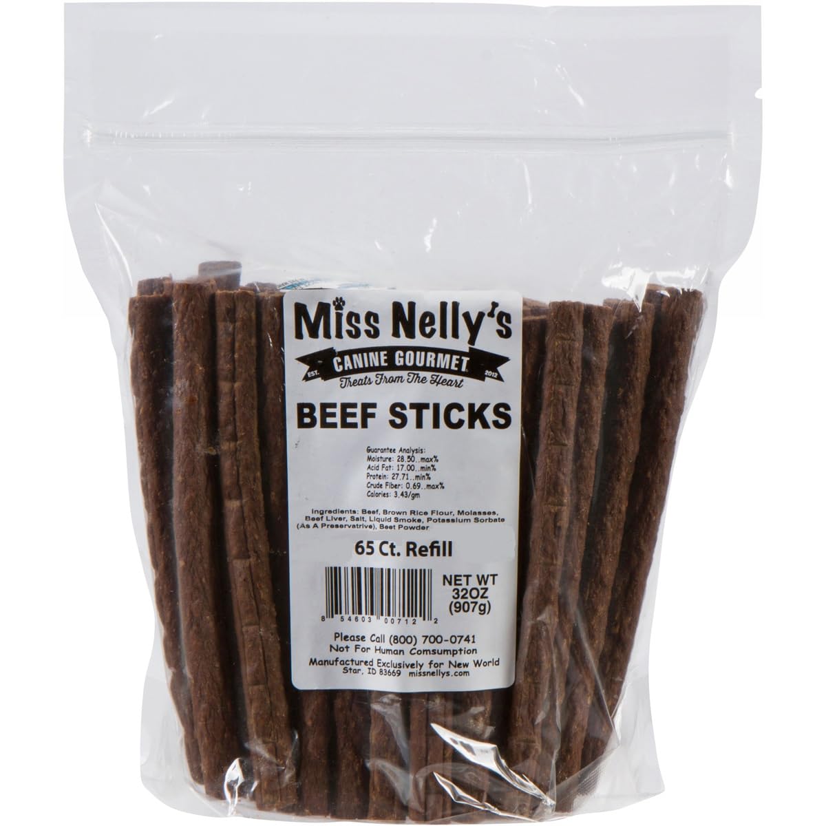 Miss Nelly's- All Natural Beef Jerky Dog Treats Made in USA Only-Original Smoke House Recipe-Minimally Processed Soft Sticks Dog Jerky Treats-32 oz.