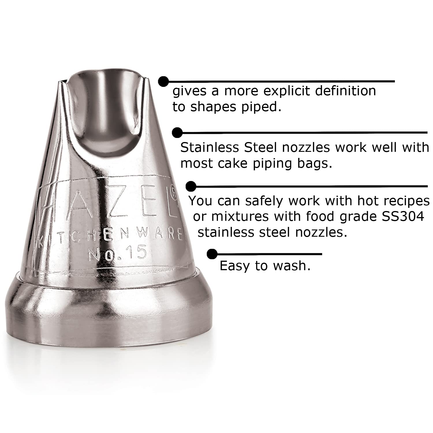 HAZEL Cake Nozzle | Cake Decorating Nozzle Set | Piping Bag Nozzle, (N15 Ruffles Shape) Silver 4