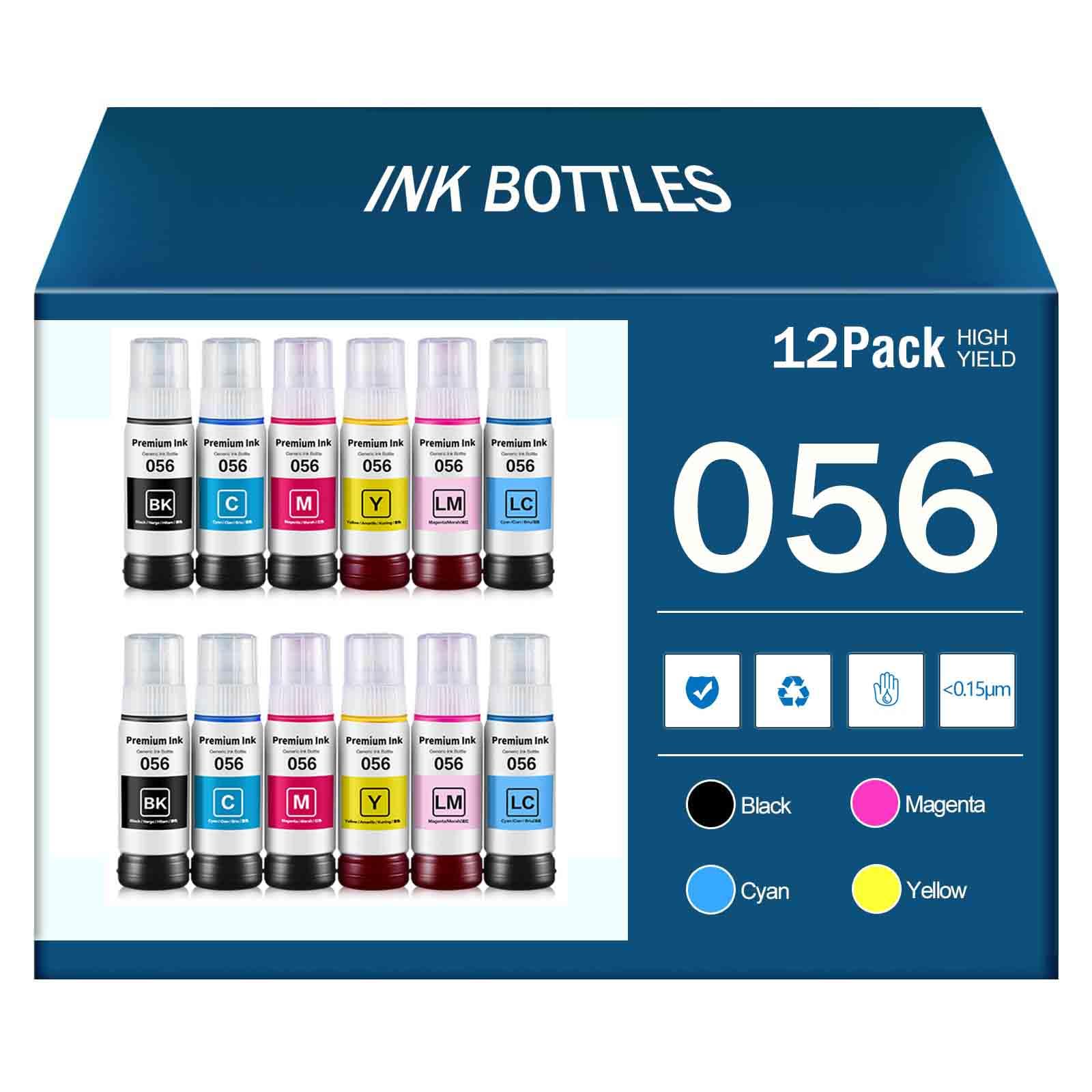 70ML 056 Butelki z tuszem do napełniania Kompatybilny zamiennik dla 056 Butelek z tuszem, wysoka wydajność Pracuj z drukarką Epson L8058 L18058, Wyraźny druk Kolorowy tusz,12Pcs-1 Set