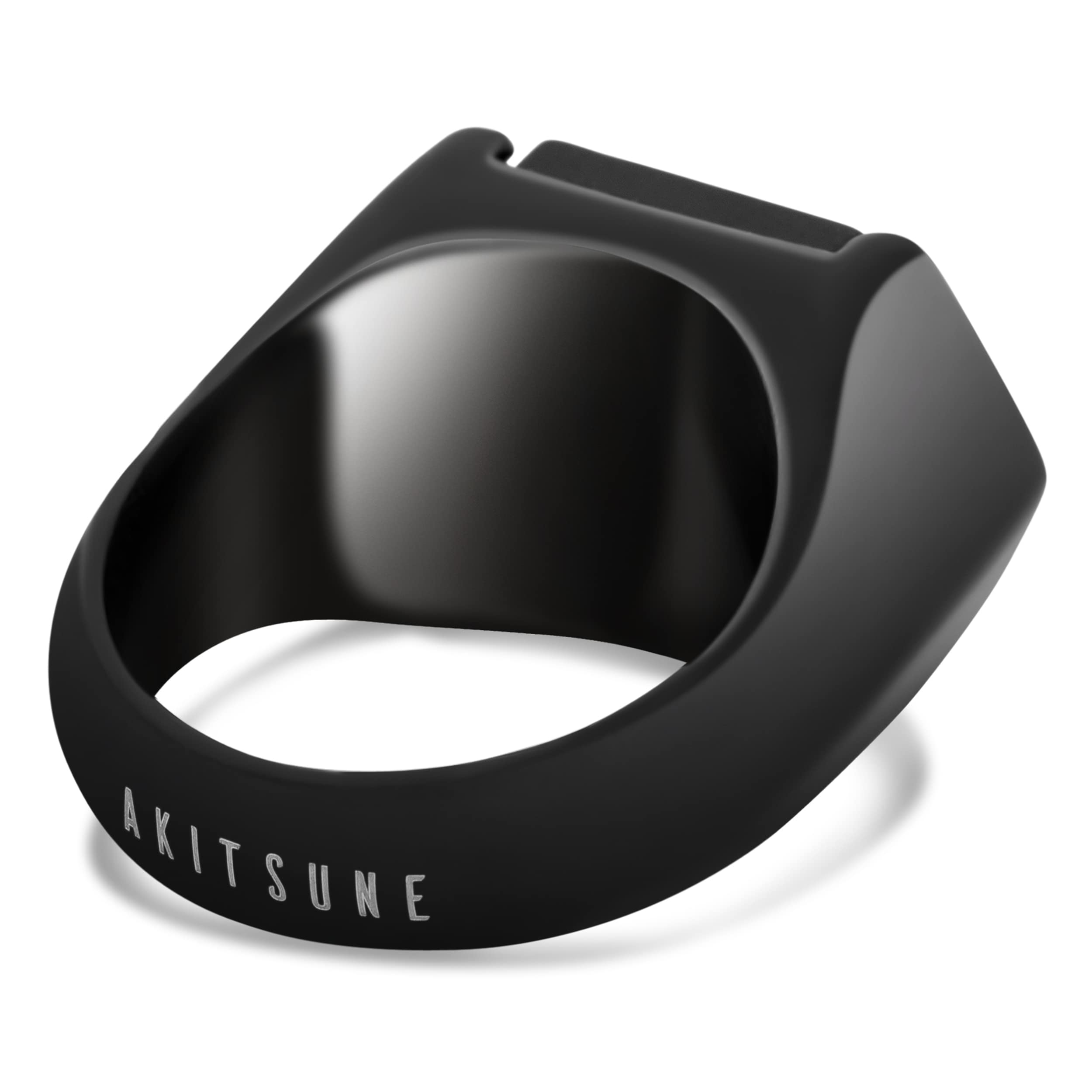 Akitsune Anillo Abyssum | Anillo de sello elegante de moda para hombre, diseñador de acero inoxidable con piedras preciosas, Negro mate - Negro - US 7