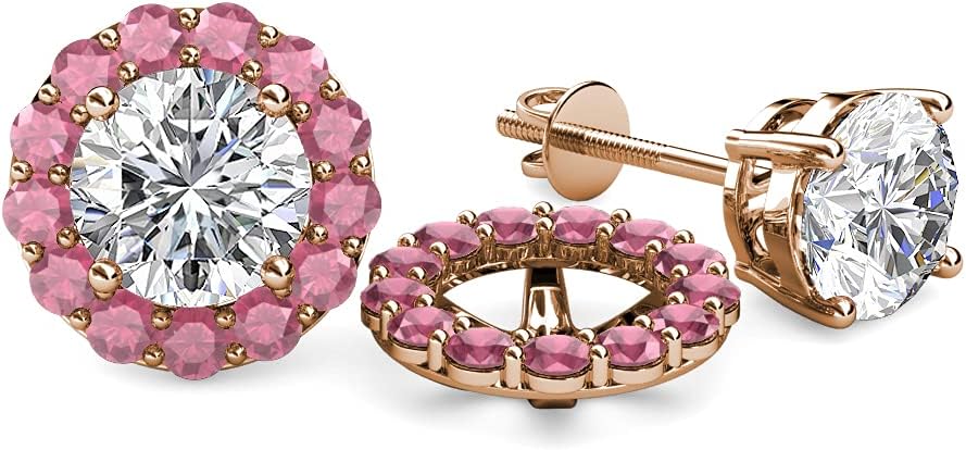 Rhodolite Garnet Halo Jacket for Stud Earrings 0.96 ctw 14K Rose Gold