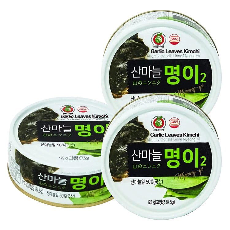 Korean Garlic Leaves Pickled Can 175g (3 Pack, Myeong-yi Namul)