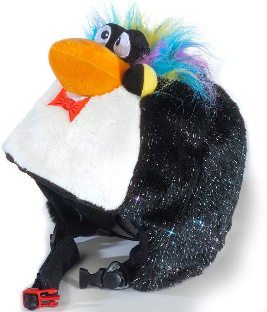 crazeeHeads Plush Animal Girls and Boys Helmet Covers, Bike Ski Winter Snow, Panda, Pig, Unicorn, Snow Leopard, Zebra, Alligator, Raccoon, Penguin… (Edwin The Penguin)