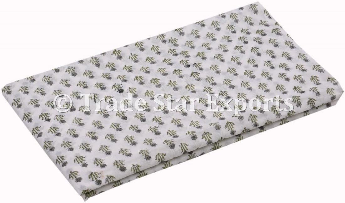 Trade Star 3 Yard Hand Block Print Fabric 100% Cotton Running Floral Print Fabric Handmade Indian for Dressmaking Crafting By the Yard for Home Decor Ethnic Natural Dye Sewing for Kids