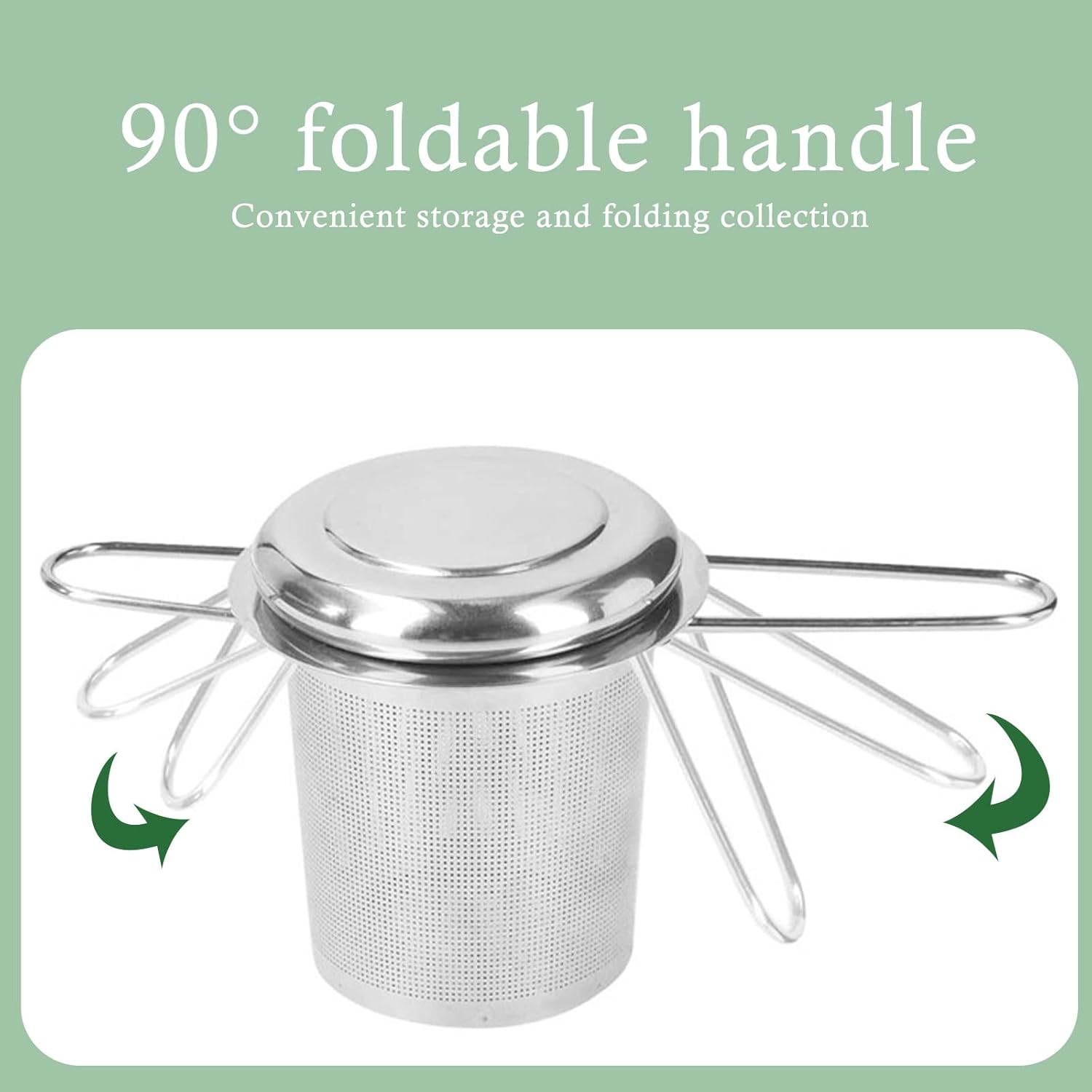 Tea Leaf Strainer with Lid and Foldable Handle Stainless Steel Tea