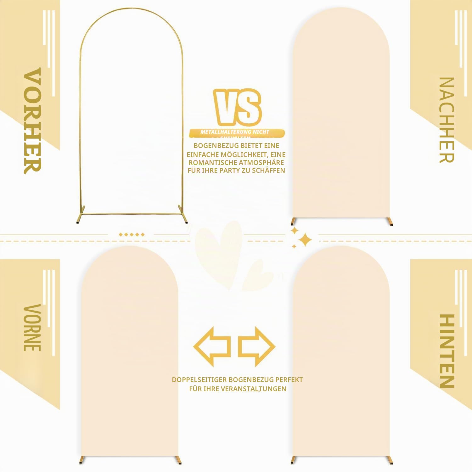 FUHSY Elastan-Bogen-Hintergrundabdeckungen, Set mit 3 Stück, für Hochzeitsbögen und Chiara-Ständer-Set, Beige, 1,8 m, 2 m, 2,2 m
