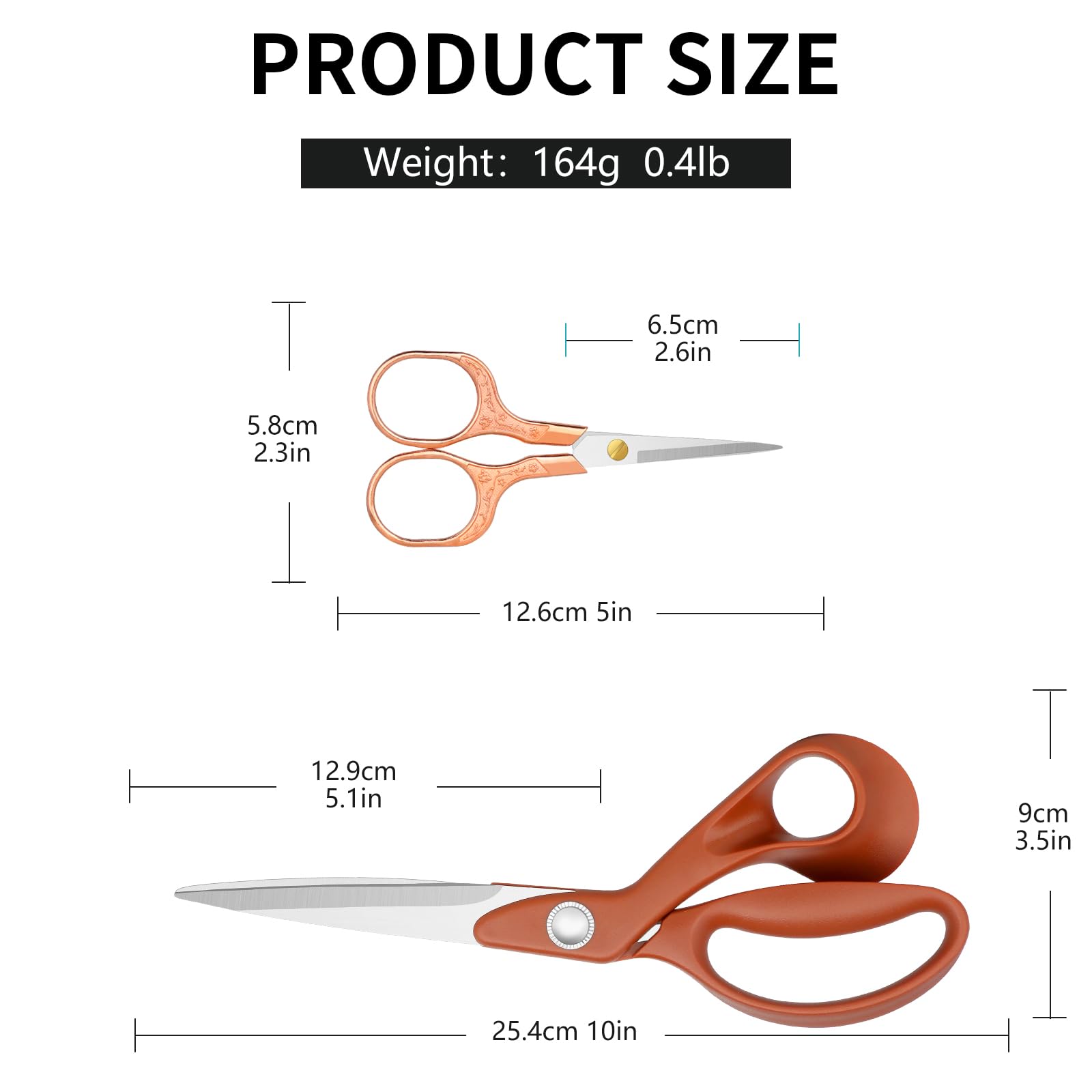 Frepxzlk Fabric Scissors,10 Inch Heavy Duty Dressmaking Scissor+5 Inch Craft Scissors, Tailor Scissor - Image 3