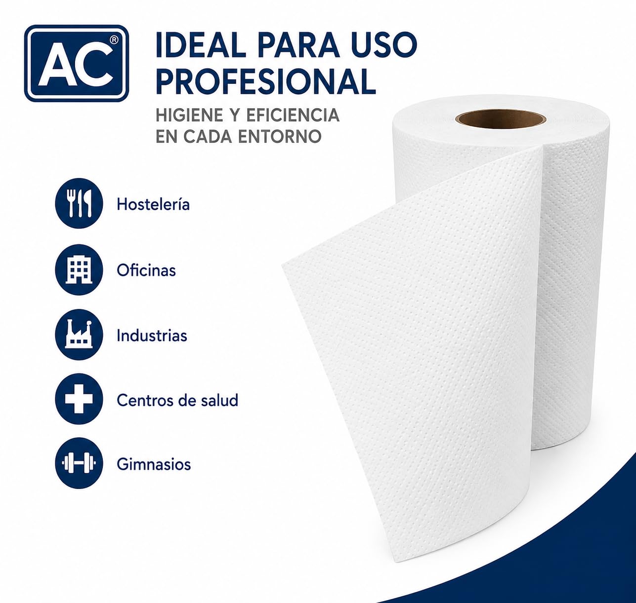 Bobina Papel Secamanos Mecha Laminado Gofrado Doble Capa Pack 6 unidades