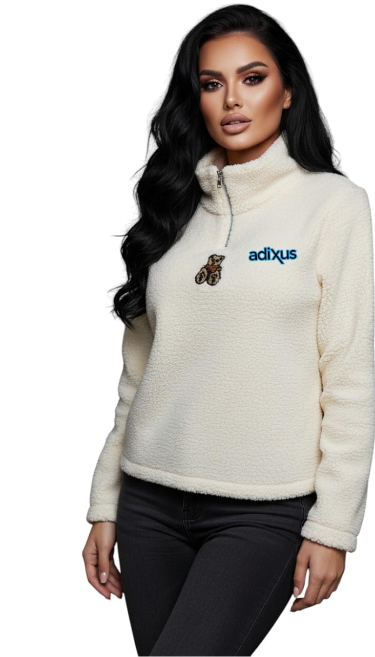 adixus Teddy Bear Fleece Jacket, Cream White, High Neck, Quarter Zip Pullover with Side Pockets, Winter Casual Wear-picture-33