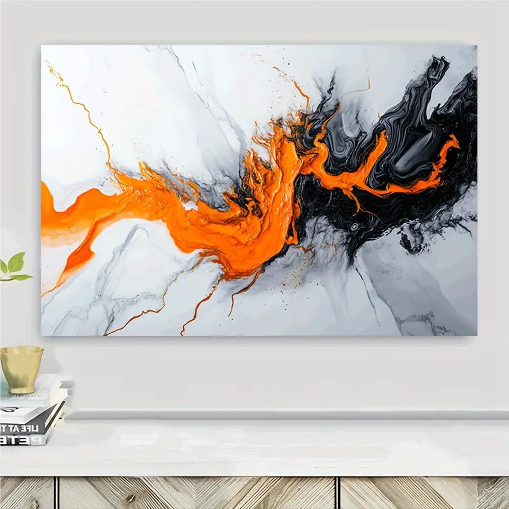 CWZBFEH Canvas Artwork Featuring a Lively Orange And Black Abstract Design, Modern Home Decor(40x80cm/No frame)