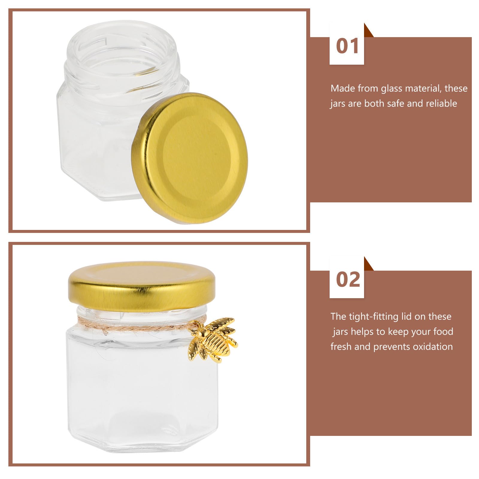 GLEAVI 20 Stück Kleiner Sechseck Glas Honigglas 45ml mit Aluminiumdeckel