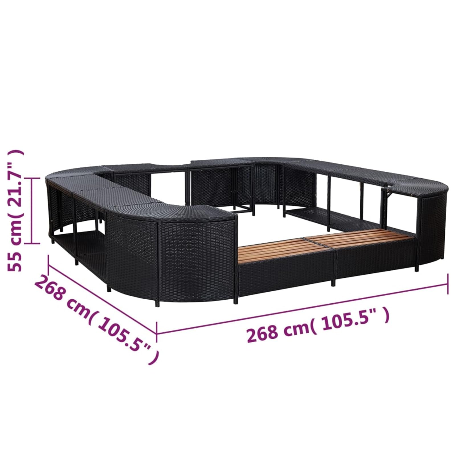 Gecheer aspirateur Piscine，epuisette Piscine Cadre de Spa carré Noir 268x268x55 cm Résine tressée