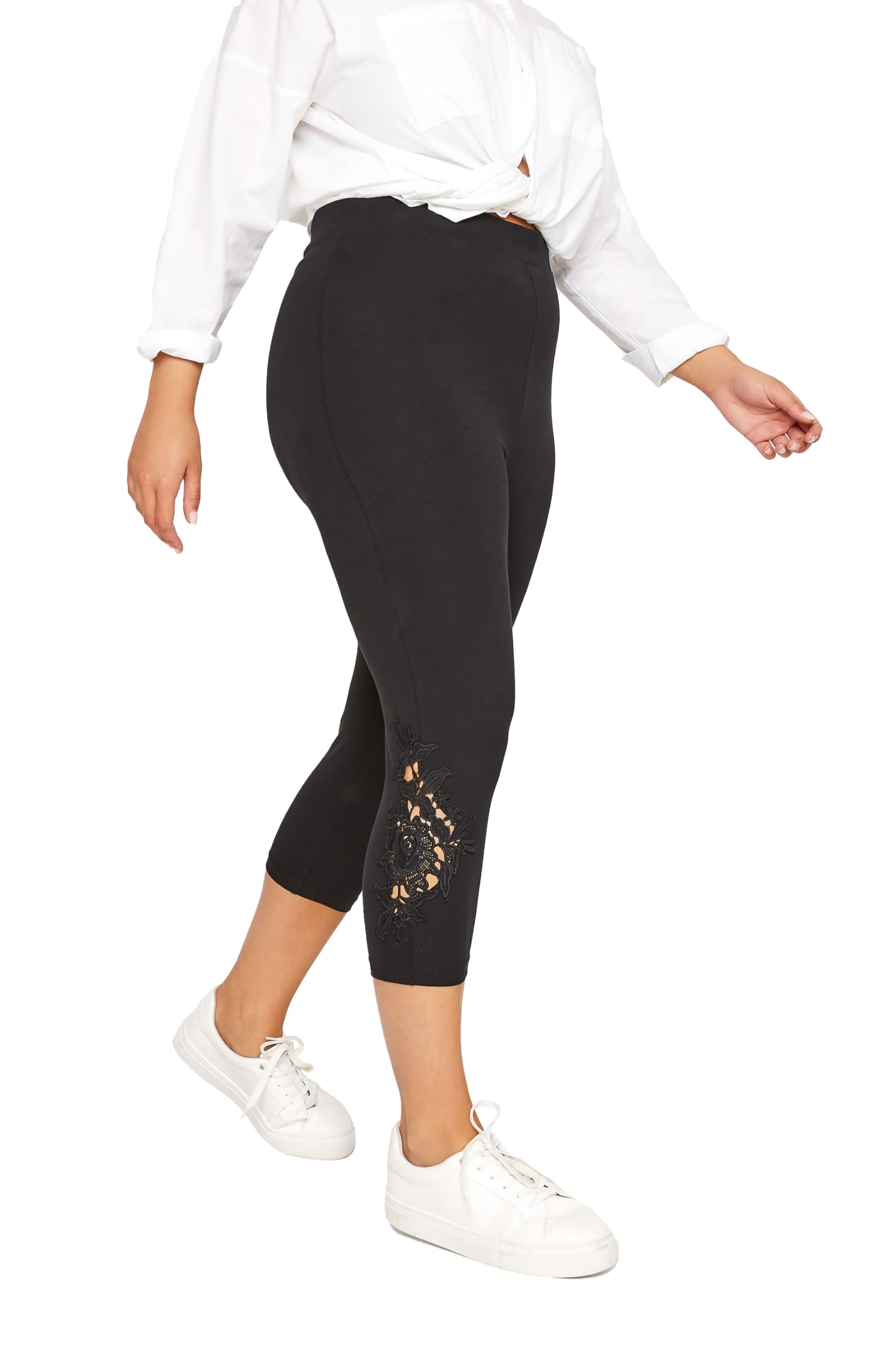 Yours Women's Black Cropped Lace Leggings In Size 14