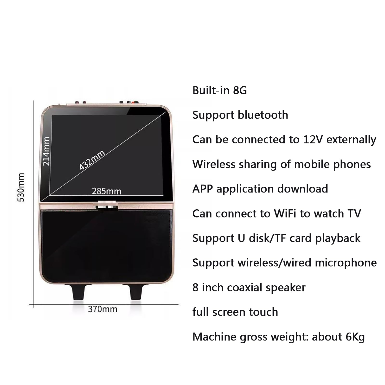 Macchina per Karaoke con 2 microfoni Wireless, connessione Intelligente + Schermo dello Stesso Telefono Cellulare, Ideale per Balli di Gruppo all;Aperto.