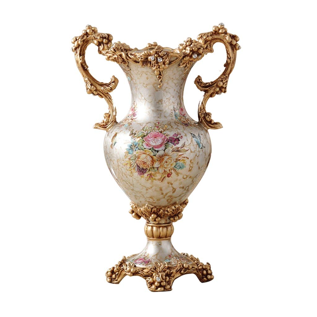 asdchZen European Retro Art Vase Living Room Bedroom Floor Large Vase Home Resin Dry Vase Decoration Binaural Flower Arrangement Bottle,Height 49Cm
