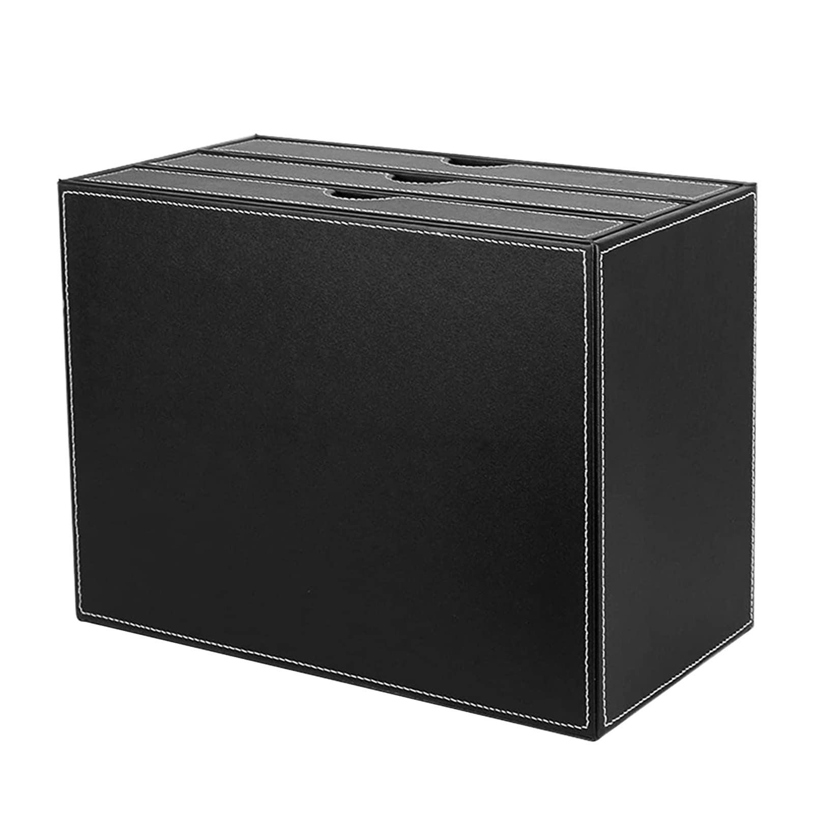 Home Office Desktop Schreibtisch-Schubladenbox mit 3 geschlossenen A4-Fächern, PU-Leder-Schubladenbox, Schmuck-Organizer, Kosmetik-Organizer, U-förmige Öffnung, handgenähte Nähte(schwarz)