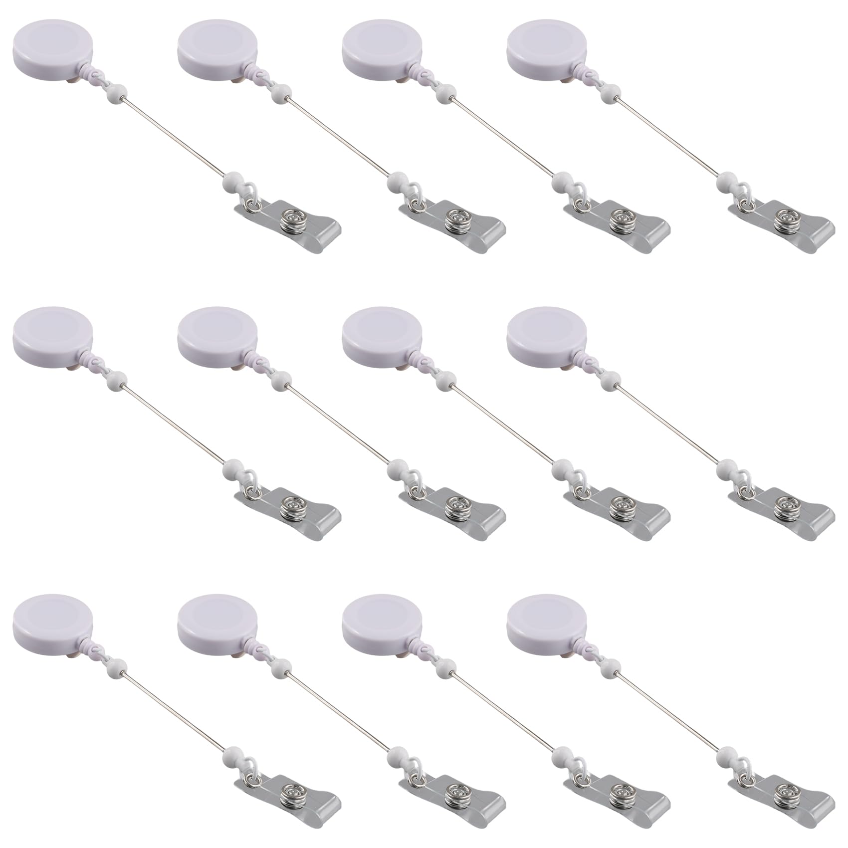 Veciado 12 Pcs Badge Reel Beadable DIY Badge Reel Kit for Beads Blank Bar with Belt Clip, White