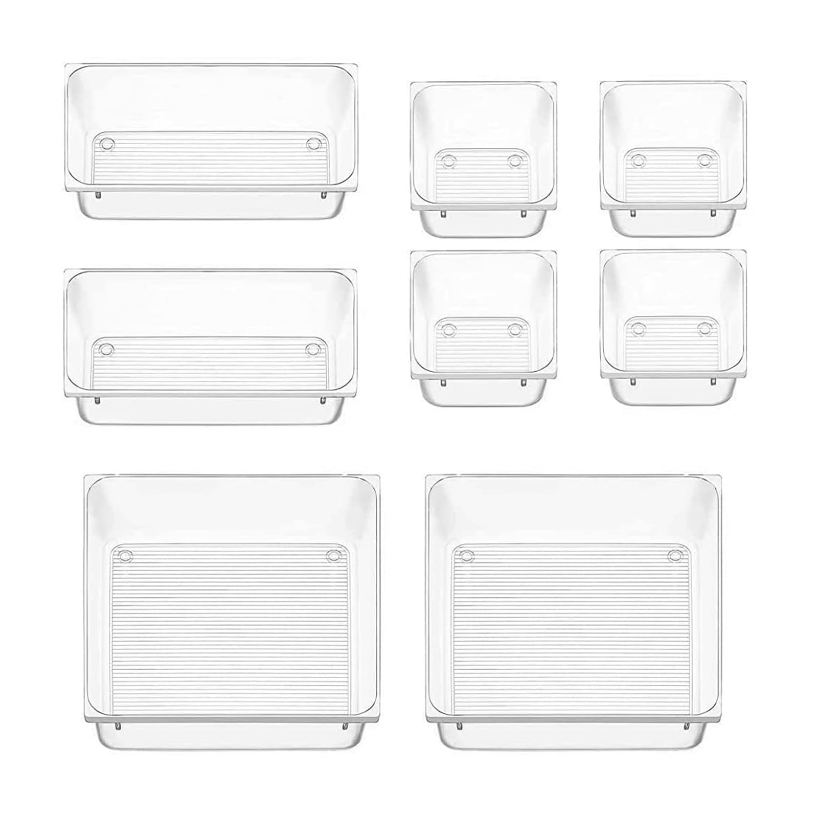 BREEZENEST Clear Makeup Drawer Organisers Set of 8/14, Transparent Desk Organiser Trays for Drawers, Multi-Size Plastic Divider Inserts for Cosmetics, Office Supplies, Cutlery & Accessories (8 pcs)