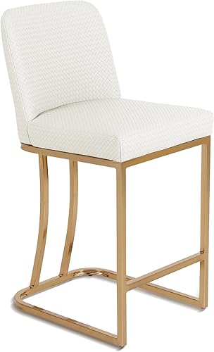 Miniatura 9 de Juego de 2 taburetes de bar de altura de mostrador de color blanco cremoso de 24 pulgadas, modernos taburetes de bar dorados con respaldo tapizado