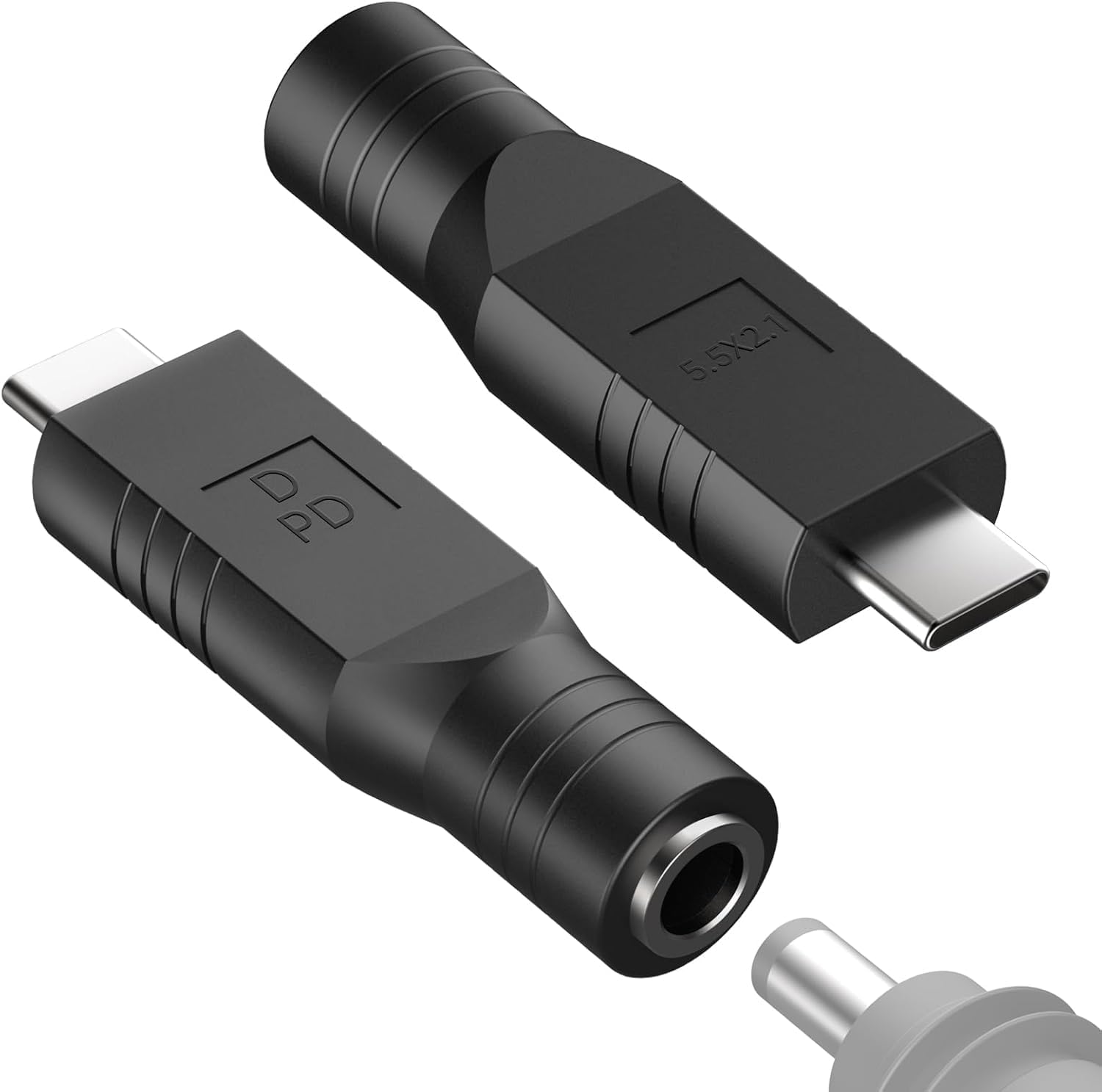 2 Mini USB C Adapters – DC 5.5 x 2.1mm Female to Type-C Male Power Cord Adapter, Compatible with 20V/65W+ Type-C PD Source (USB-C to DC5521)
