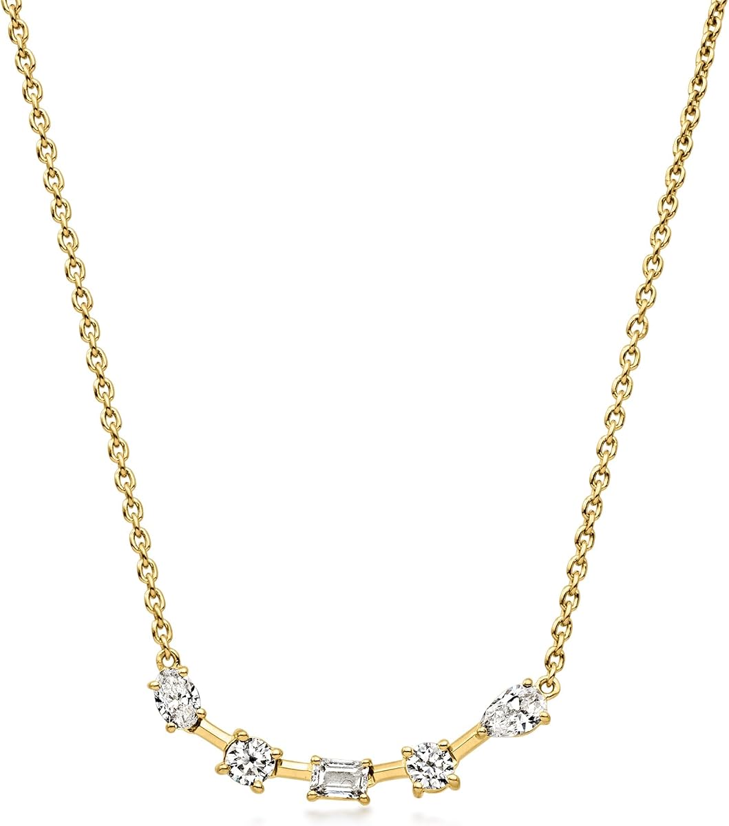 Ross-Simons 0.80 ct. t.w. Multi-Shaped Lab-Grown Diamond Curved Bar Necklace in 18kt Gold Over Sterling. 18 inches