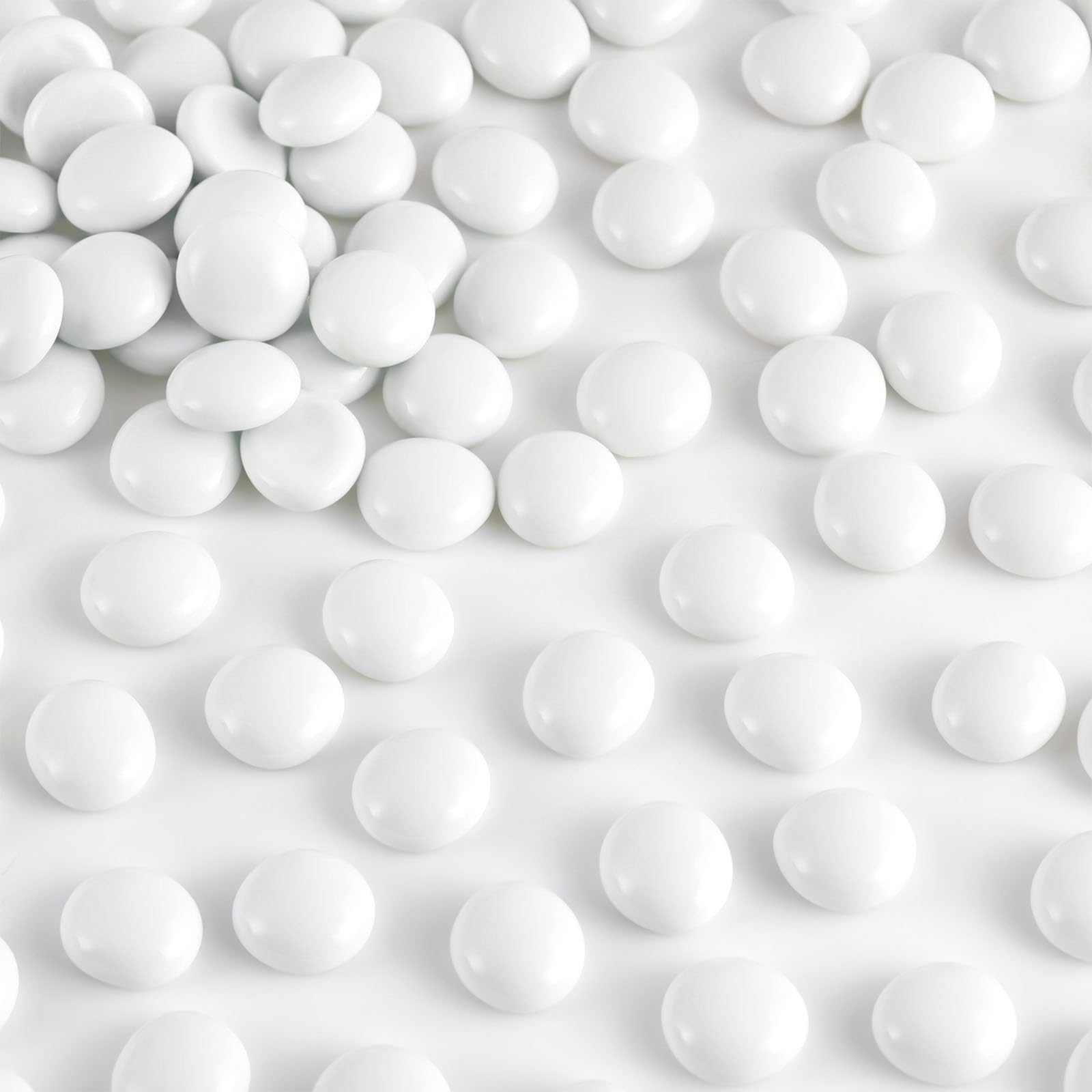 FUTUREPLUSX 1LB White Glass Beads, Flat Marbles for Vase Fillers