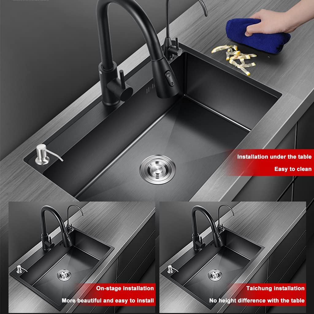 Lavello Da Cucina Nero In Acciaio Inox 80x50x20 Cm - Vasca Singola Con Rubinetto, Montaggio Sottopiano - Foto 5