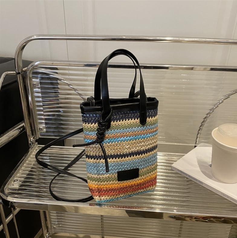 Straw Beach Bag For Women Cute Colour Woven Purse Small Straw Crossbody Hand Bag For Travel Vacation4