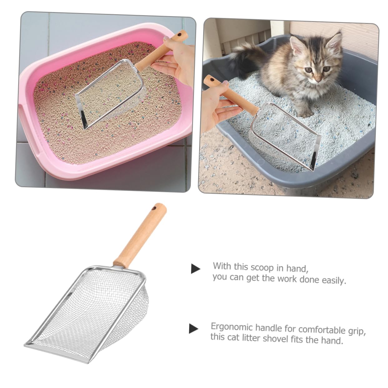 Pala para Arena de Gato, Diseño de Acero Inoxidable for una Limpieza eficiente los excrementos Gato for el Mantenimiento la Caja Arena. Características filtradas