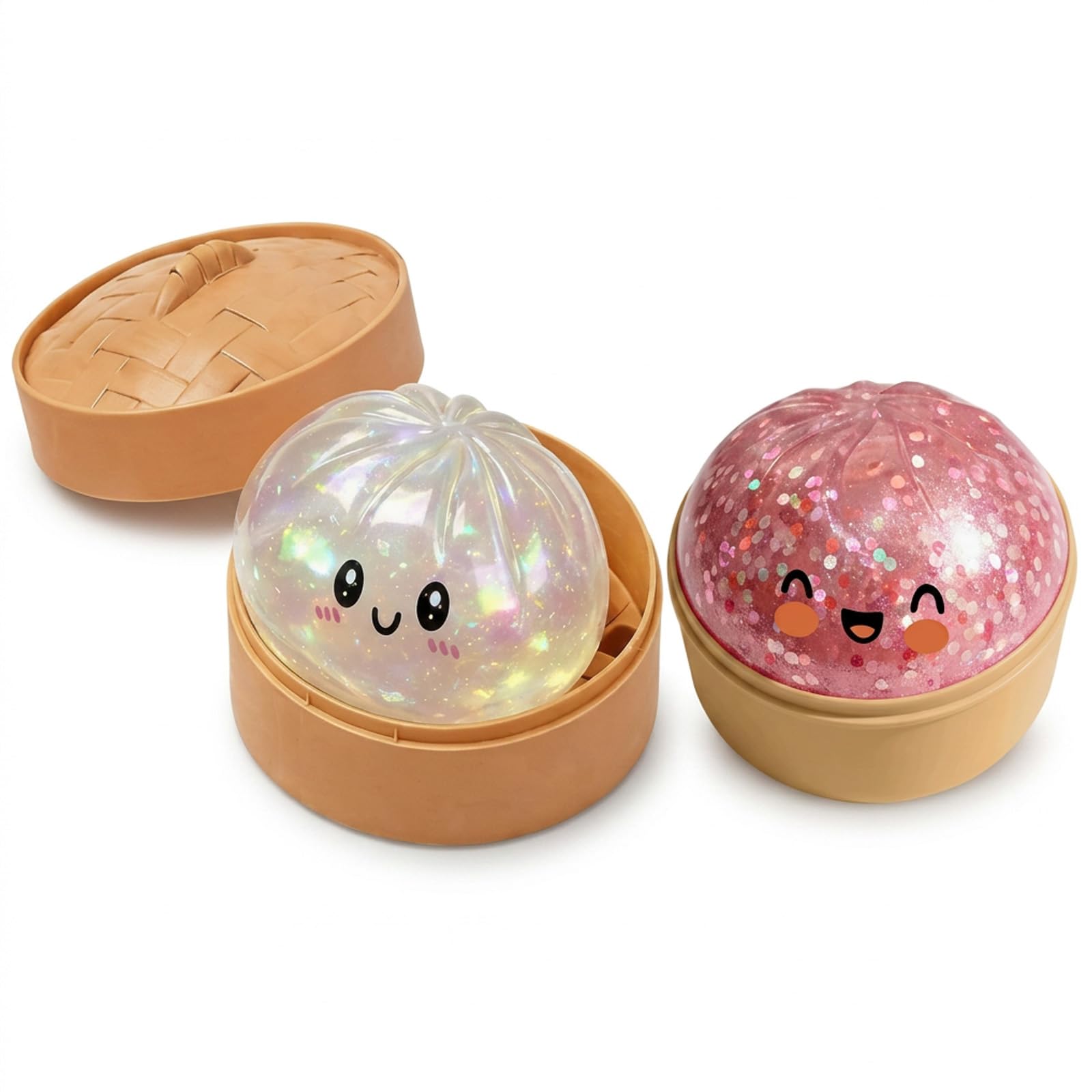 PRVCFZ 2 PCS Glitter Dumpling Squishy, Mystery Dumplings Squishy Blind Box, Portable Desk Companion for Work and Study, Soft Glitter Dumpling Squishies in White and Pink
