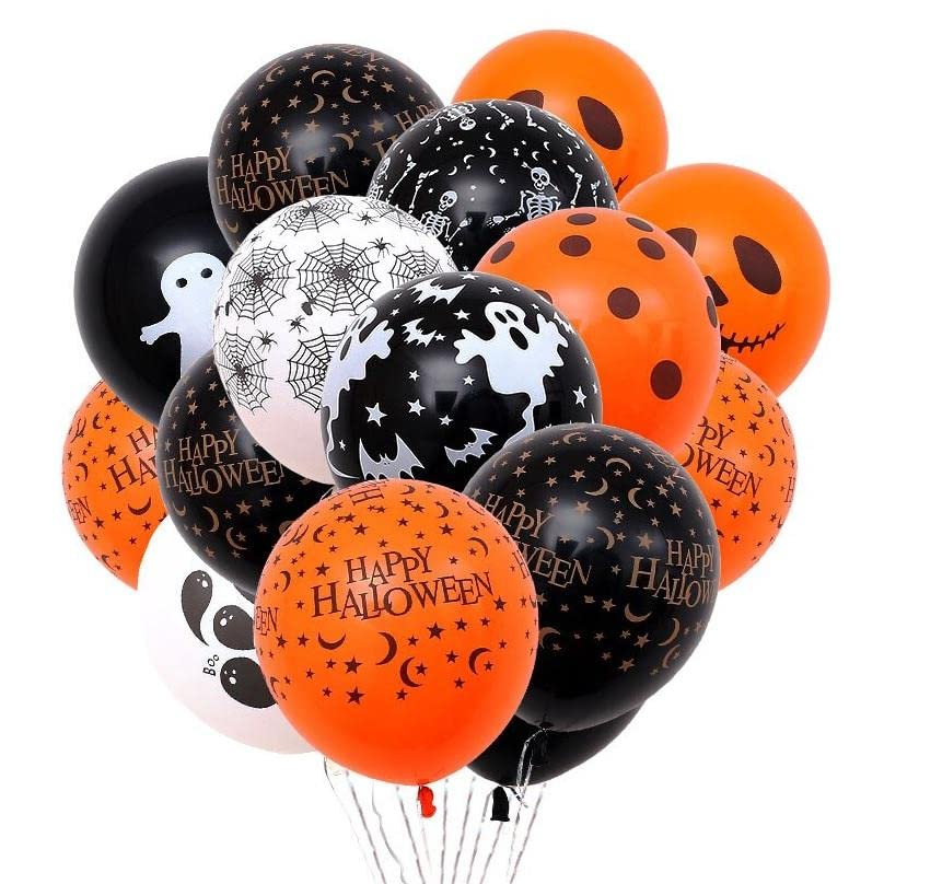 Volunx Halloween 10pcs Latex Balloons 11" Black Orange White Spooky Decorations Cobweb Pumpkin Party