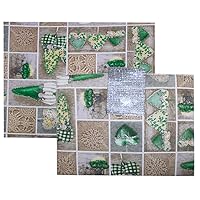 Set Copriforno + Coprifornello Russo Tessuti - 5 Fuochi, Stile Shabby Chic Con Cuori, Blu