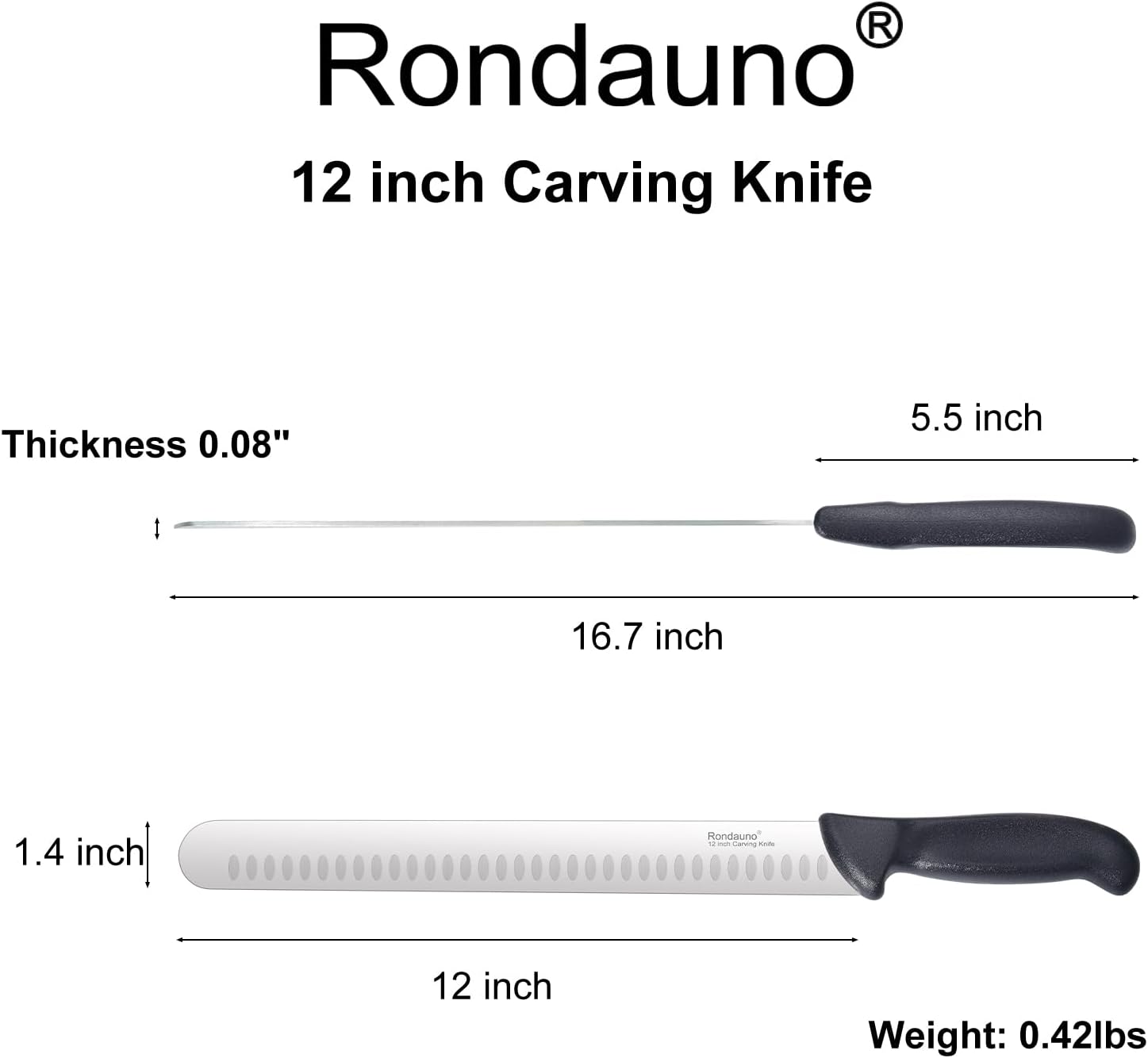 Brisket Knife, Carving Knife for Meat with 12 Inch Ultra Sharp Slicing Knives for Cutting BBQ, Turkey and Roast, Premium High Carbon Stainless Steel - Image 2