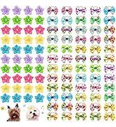 100Pcs/50Pairs Spring Dog Bows Rubber Bands Flower Dog Hair Bows Floral Puppy Bows Easter Dog Gro...