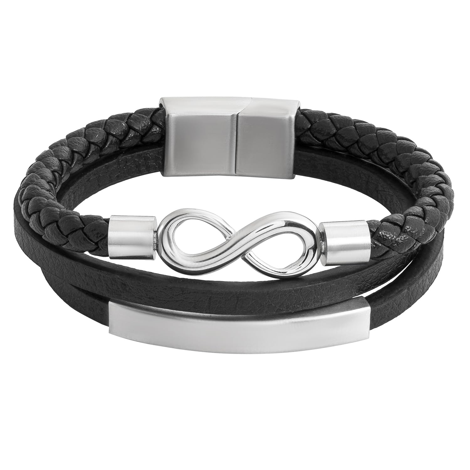Shining Jewel Multilayer Braided Infinity Design Stainless Steel Black Leather Bracelet for Men, Boys (SJ_3541) (B0CD7KPD5Q) Amazon Price History, Amazon Price Tracker