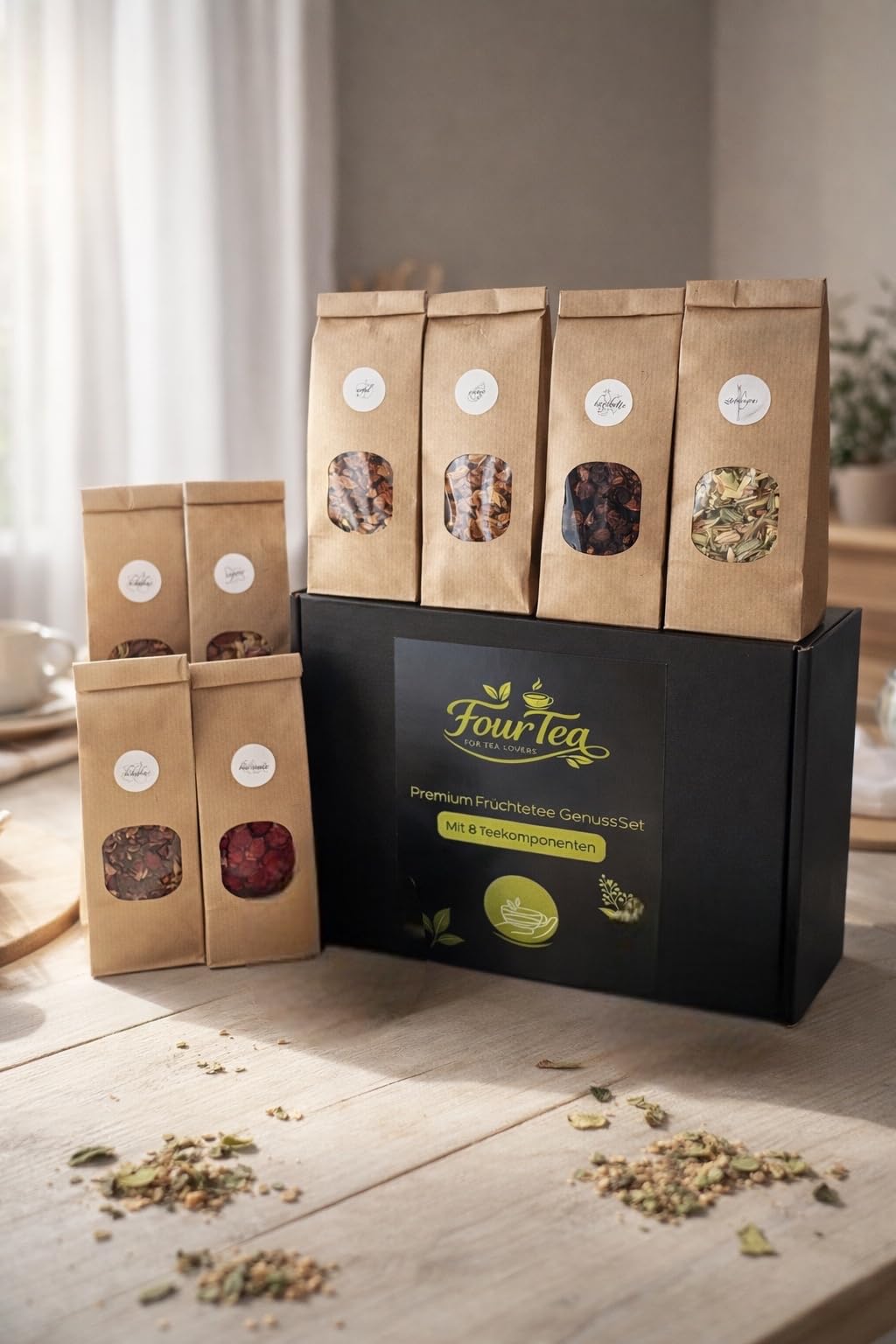 Premium Früchtetee Tee Geschenkeset DIY zum Selber Mischen inkl. 10 Teebeuteln – 8-teiliges Teeset mit ausgewählten Teesorten (Früchtetee Set)