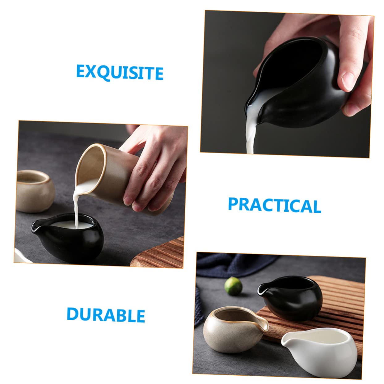 Cabilock Pot à Lait en Céramique Vintage Poignée Ergonomique et Fond Résistant à L'usure, pour Familles et Restaurants, Lot de 3 Pichets à Sauce Élégants