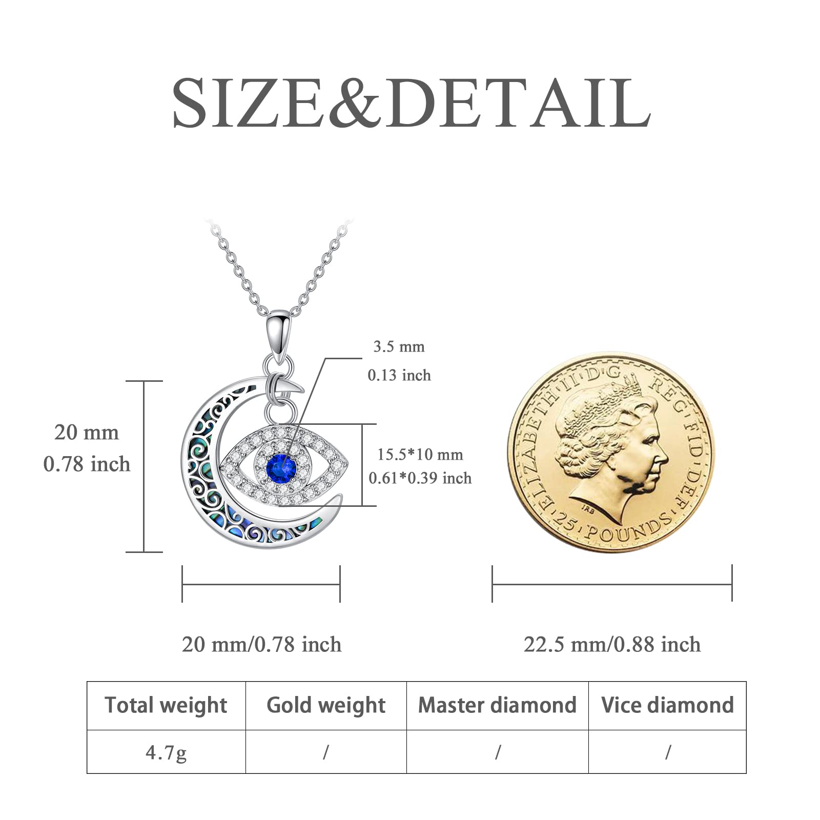 VONALA Böser Blick Halsketten Sterling Silber Mond Türkisches Böser Blick Nazar Boncuk Anhänger Halskette mit Abalone Muschel Religiöser Schutz Schmuck Amulett Geschenke für Damen