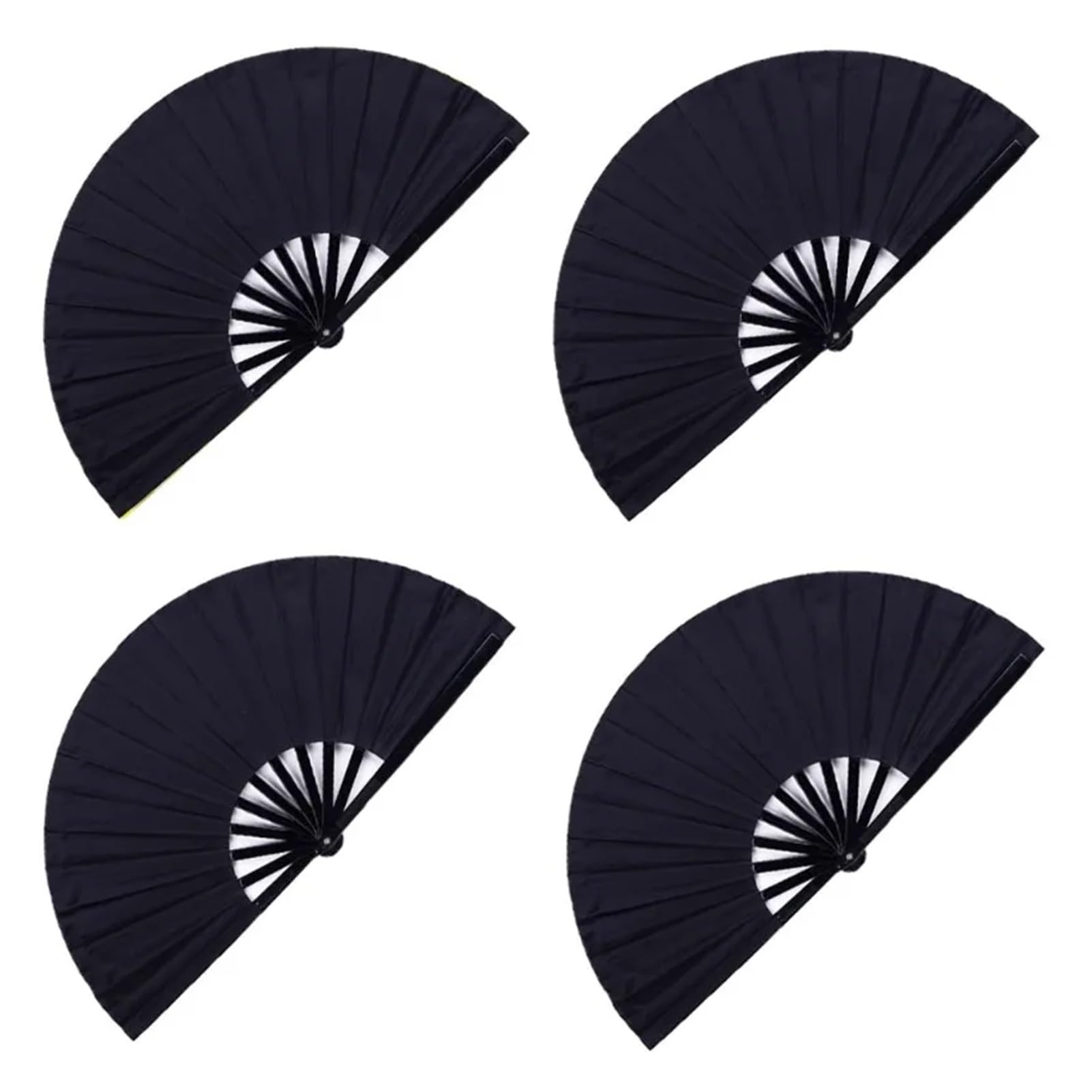 Grand éventail pliable en tissu noir de 4 pièces pour le Tai Chi et la danse