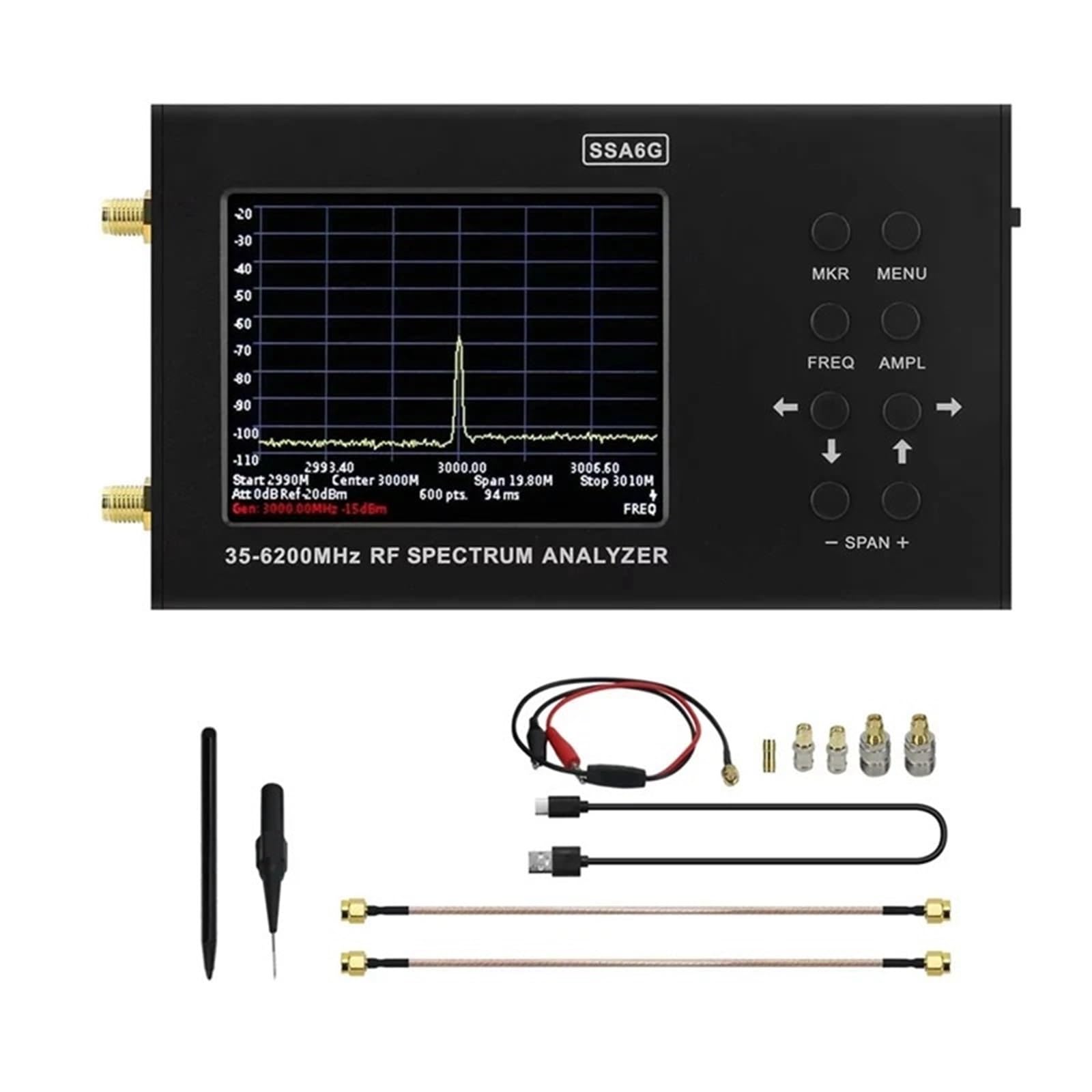 Network Analyzer, SSA6G Spectrum Analyzer 35Mhz-6200Mhz Multimeter Spectrum Explorer with Test Probe