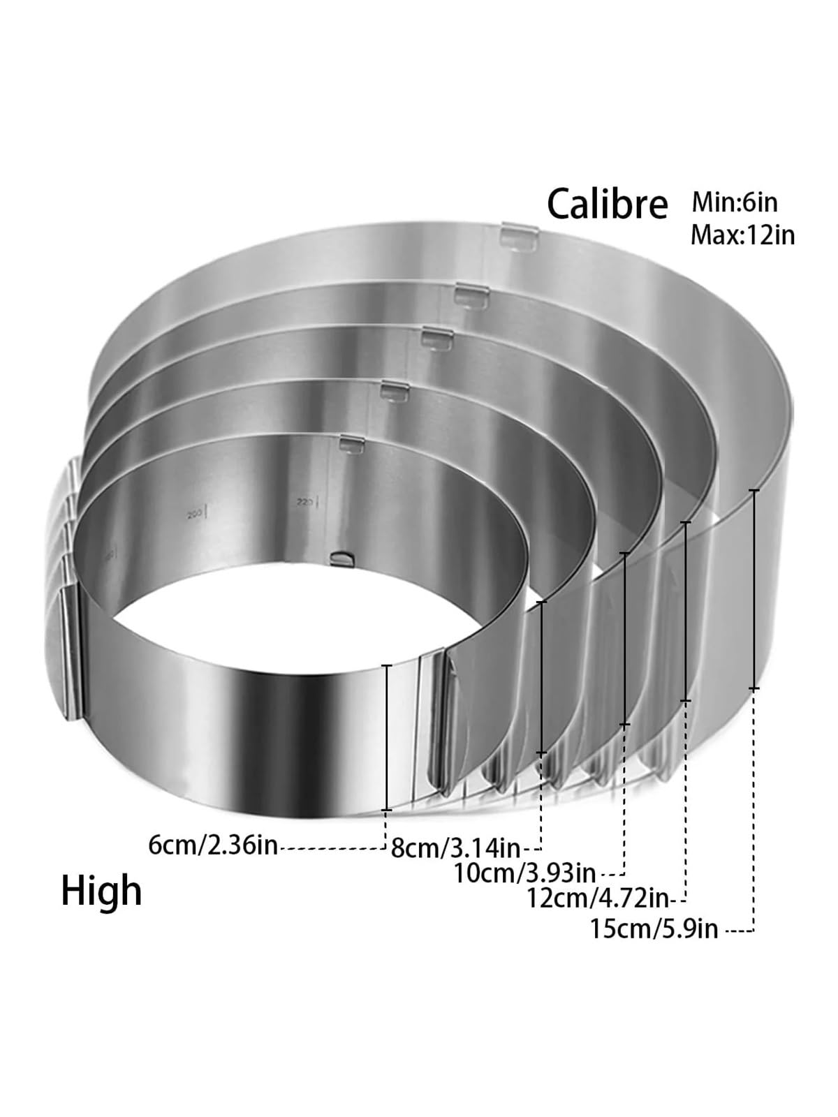 Anillos for moldes de pasteles compatibles - redondos ajustables acero inoxidable 6 a 12 pulgadas for hornear y repostería(Height 12cm)