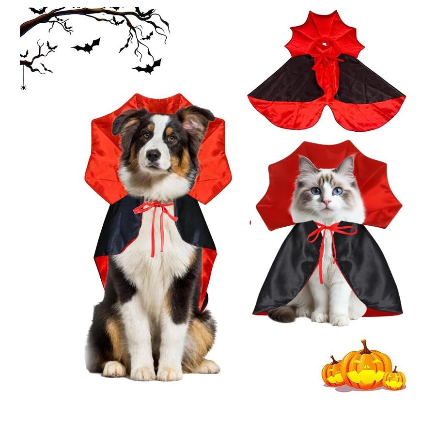 Pet Cape Costume Vampire Cloak Wizard Outfit Witch Cosplay Apparel Party Costumes for Small Dogs and Cats Halloween Pet Supplies Accessories
