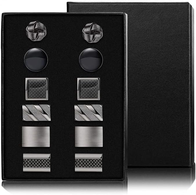 FIBO STEEL Cufflinks for Men Classic Tone Black Cuff Links Set