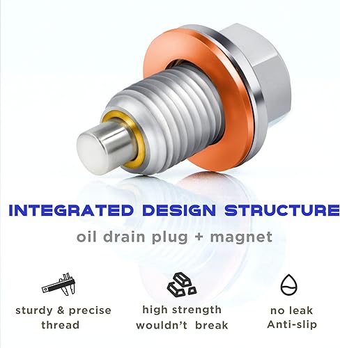 Miniatura 5 de Tapón magnético de drenaje de aceite M12 x 1.25, tapón de drenaje de bandeja de aceite de acero inoxidable, con junta de tapón de drenaje de aceite