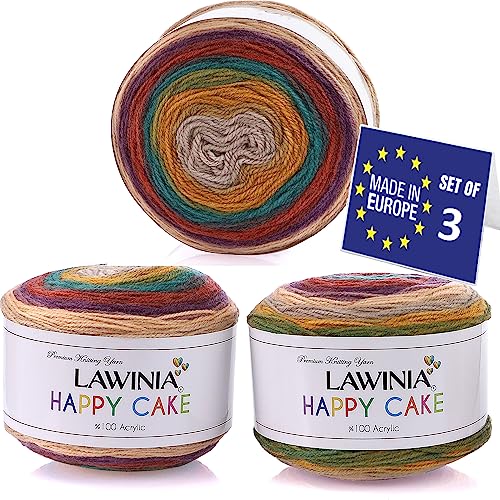 LAWINIA Happy Cake Premium Rainbow Yarn DK, Pack of 3 Each 150g, 530m Cake DK Knitting Yarn