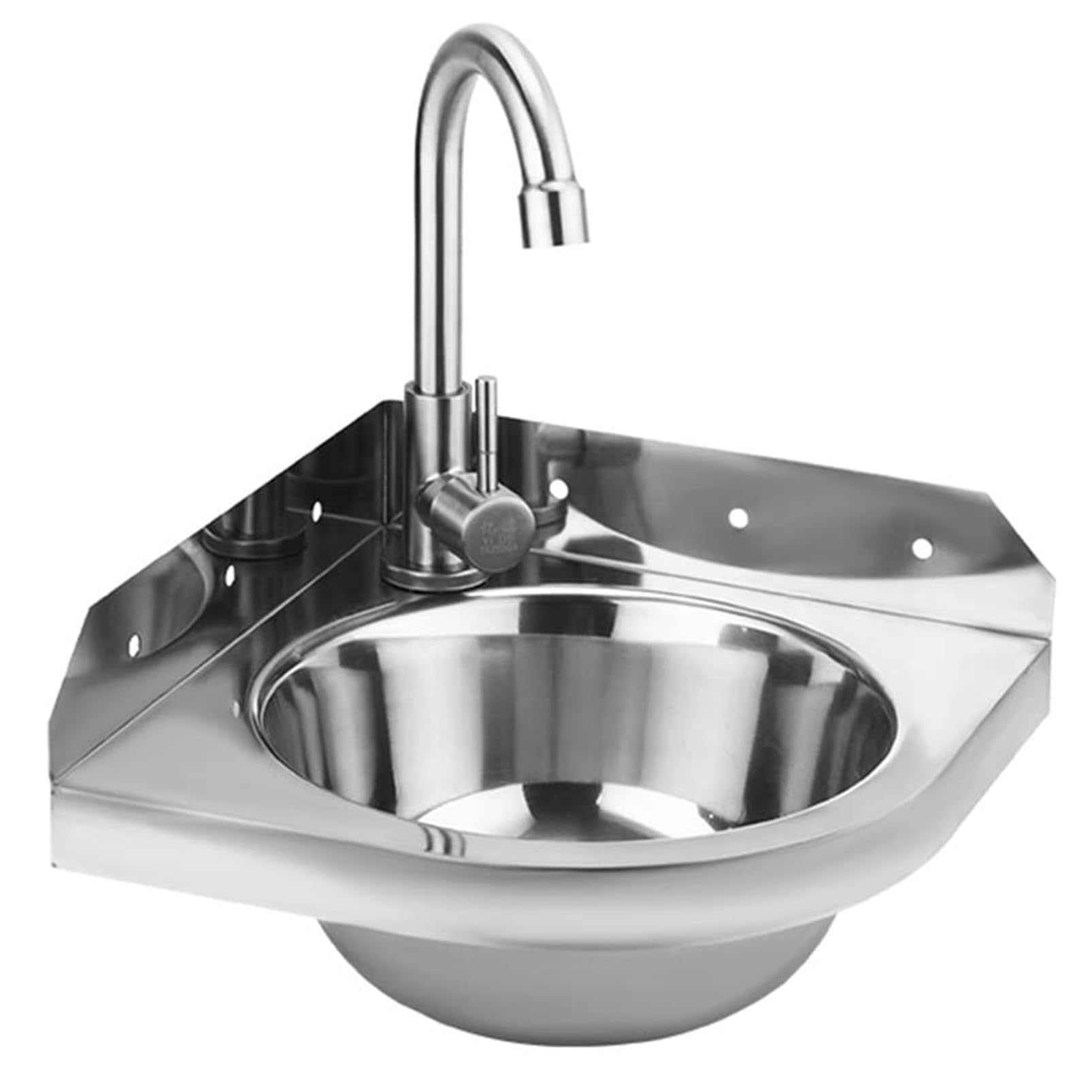 Lavabo Angolare in Acciaio Inox, Triangolare, A Parete, 26x26 cm, Per Bagno, Wc, Garage, Camping-Car, Barca