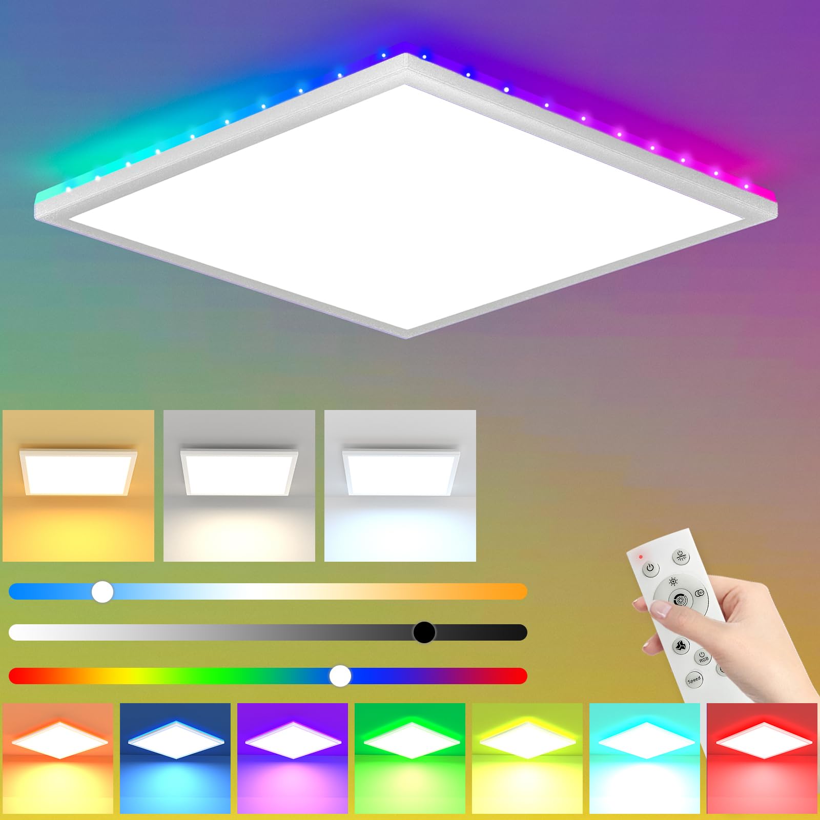 Indmird Plafon LED Techo Regulable 30W, 3000K-6500K Regulable Lámpara de Techo con Control Remoto, Impermeable IP54 Luz de Techo LED de 7 Colores RGB Luz Panel Plano para Baño Salón Dormitorio Cocina