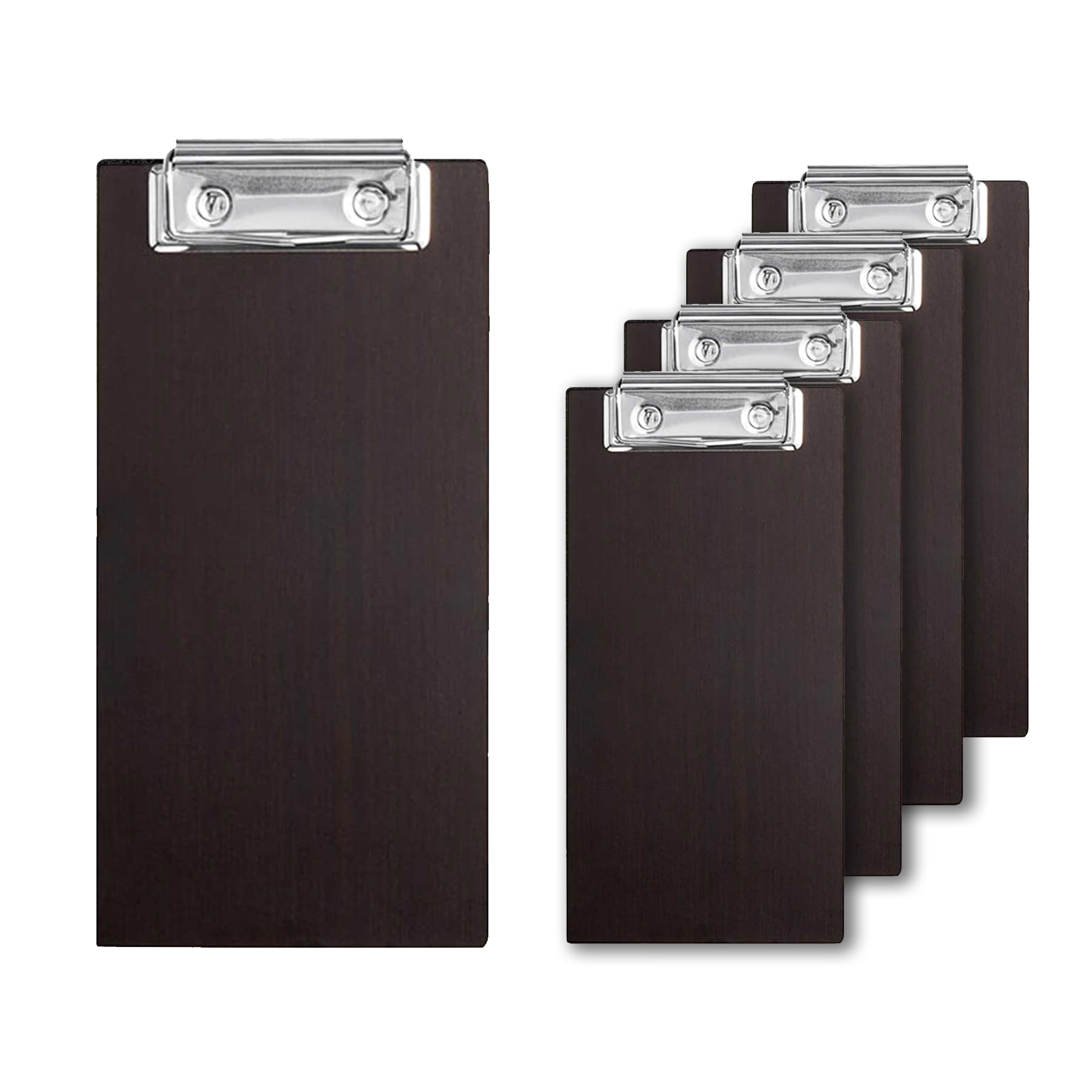 LZMS 4 Pcs 4" x 8" Dark Wood Color Clipboards - Menu Holder - Check Presenter with Low Profile Clip - for Pocket Sized Notepads