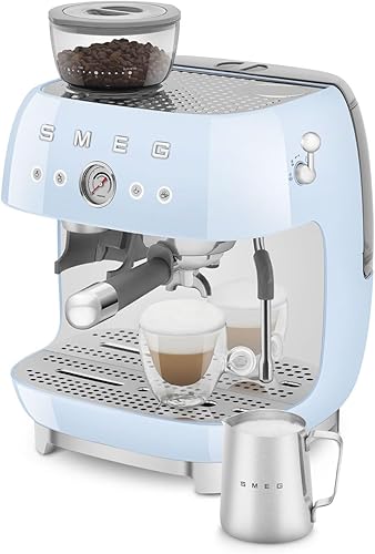 Miniatura 6 de Smeg EGF03 Máquina de café expreso semiautomática con molinillo integrado, termobloque doble, estilo retro de los años 50 - Azul pastel (120 V)